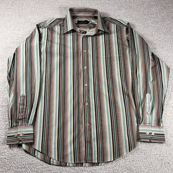 Bugatchi Shirt Striped Button Down Shirt Multicolor Men’s Size Large - Picture 1 of 8